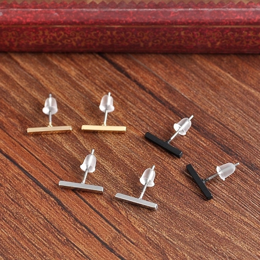 Simple Minimalist Bar Earrings 1/2" - Picture 2 of 6